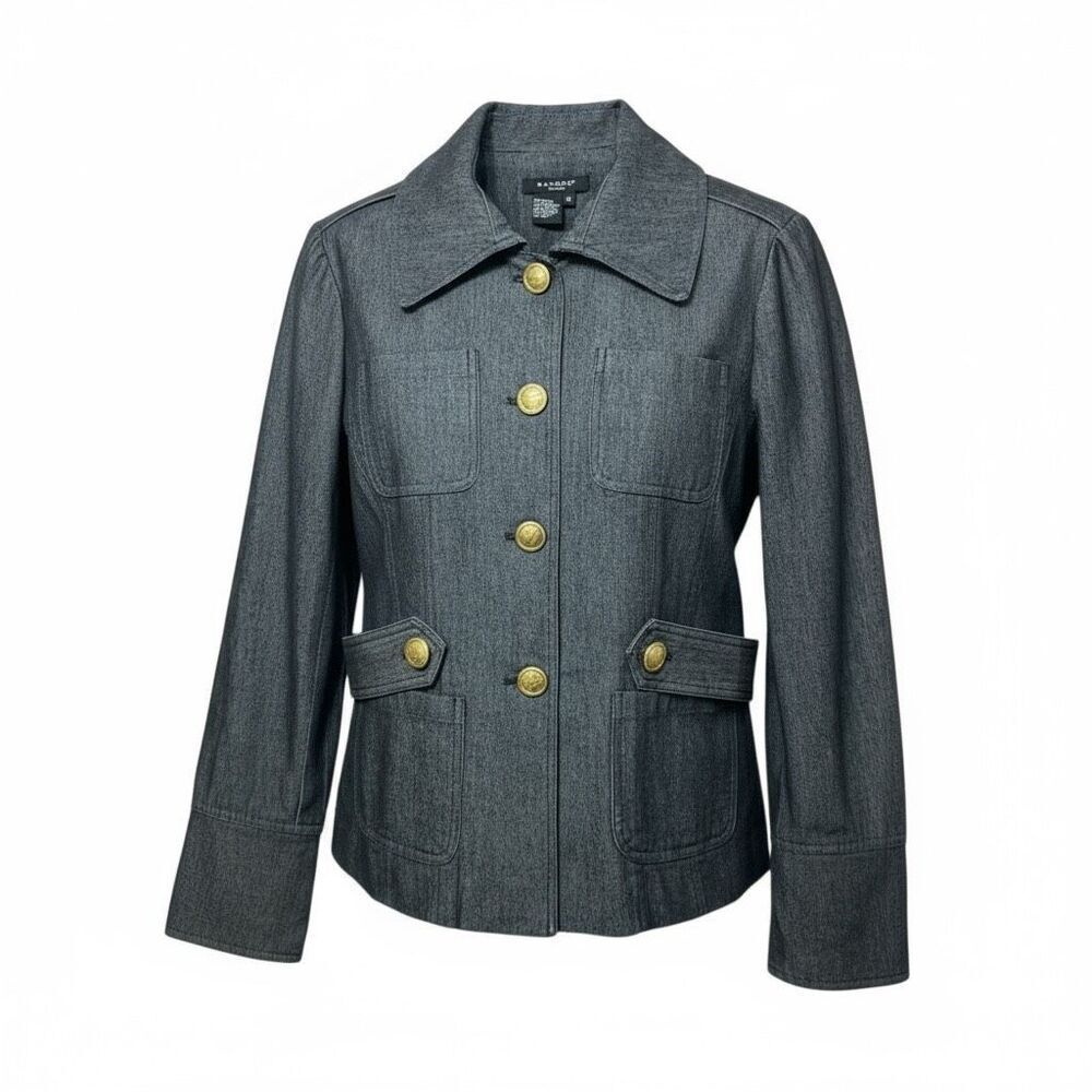 Sandro Sportswear Denim Like Button Up Pea Coat Jacket Women's Medium
